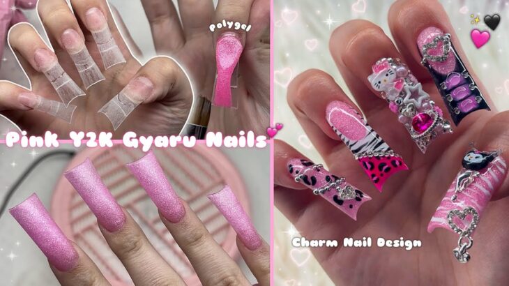 PINK Y2K GYARU NAILS💗 POLYGEL NAILS | ANIMAL PRINT NAIL ART & CHARM NAIL DESIGN | Nail Tutorial