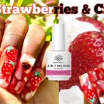 Strawberries and Cream Gel Nails using @bornprettyofficial  6 IN 1 NAIL GLUE