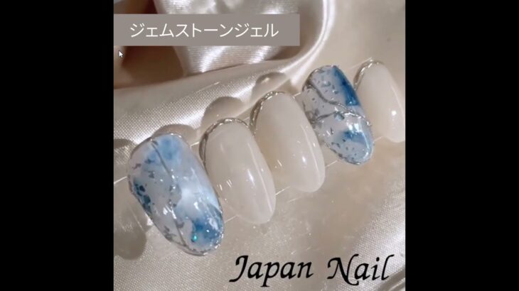 ジェムストーンジェルでブルーネイル #ジャパンネイル #ジェルネイル #セルフネイル #ホイルネイル #天然石ネイル
