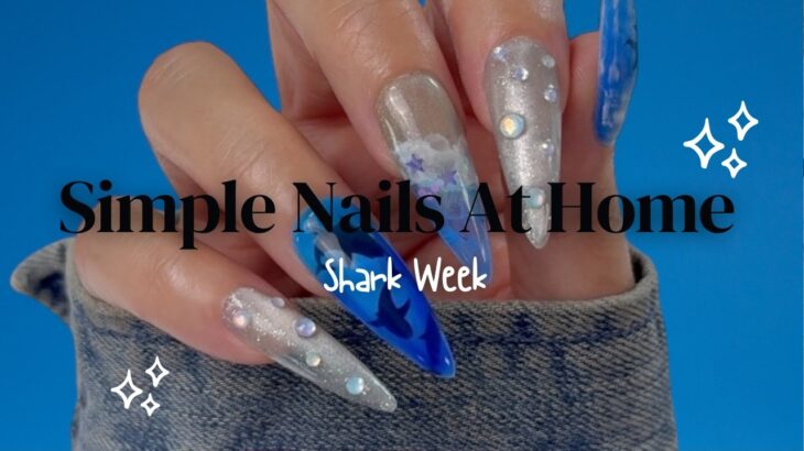🦈🌊 Shark Week Nail Design | Simple Nail Art | Press On Nails | Trying New Gels | Nail Tutorial 💅🏻