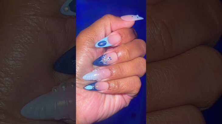 Nail Inspiration • blue themed almond gel nails #shorts #nails #naildesign ##almondnails