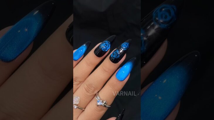 💙🌹Yes or No? Romantic Sparkling Blue Rose Cat Eye Nail! #nails #nailtech #varnail