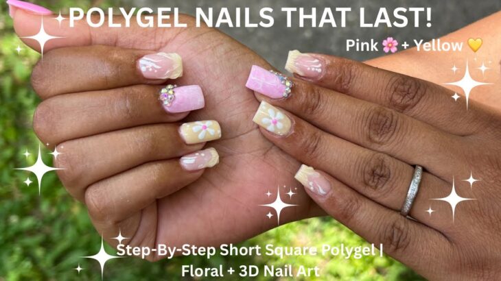 DIY Short Square Polygel Nails | Pink & Yellow Frenchies| 3D Nail Art + Long-Lasting Tips