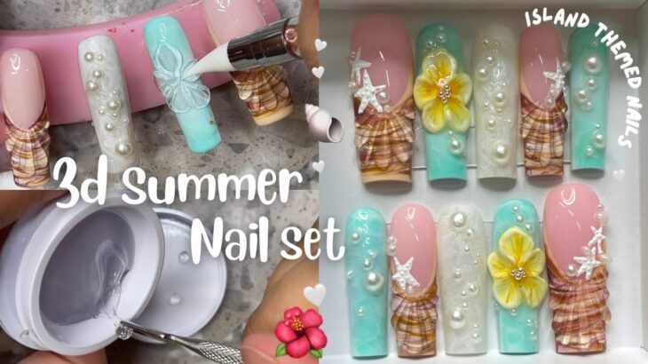 HOW TO MAKE 3D SUMMER PRESS ON NAILS | CUTE NAIL DESIGN TUTORIAL | TRENDY NAIL TUTORIAL