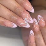Light Pink French Tips & Flower Nail Art Acrylic Nails Tutorial