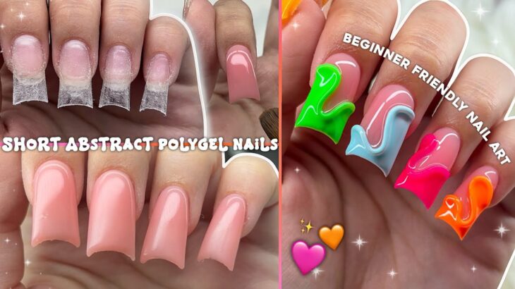 SHORT EASY ABSTRACT POLYGEL NAILS! BEGINNER FRIENDLY NAIL ART & 3D GEL NAIL DESIGN | Nail Tutorial