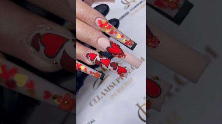 Subtle nude with a pop of love #nails #nailart #nailgelart #naildesign