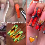 ORANGE SUMMER POLYGEL NAILS🧡 ABSTRACT BUTTERFLY NAIL ART & CUTE SUMMER NAIL DESIGN | Nail Tutorial