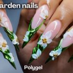 Fairy Garden Nails 🌱✨ polygel nail extensions at home + long stiletto nails ⋆˚࿔ Summer nails
