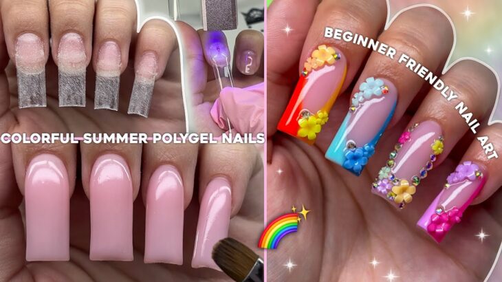 EASY COLORFUL SUMMER POLYGEL NAILS🌈 BEGINNER FRIENDLY NAIL ART & SUMMER NAIL DESIGN | Nail Tutorial