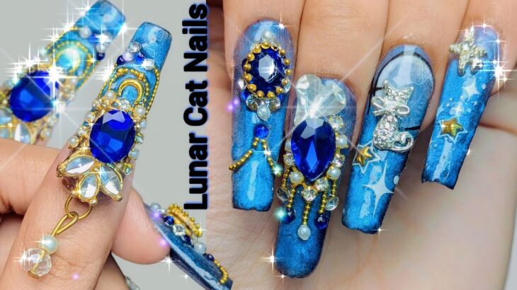 Lunar Cat 😺Nails 🌘✨ | Cat Eye Magnetic Nail Tutorial 💅 | Extension Nails | Nail Art | Self-Nails