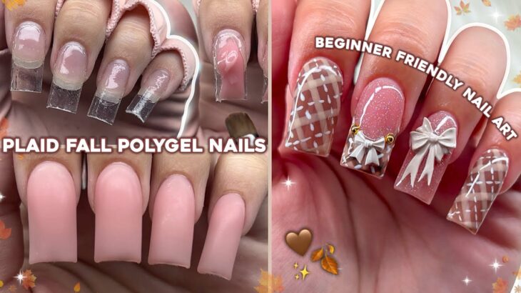 PLAID FALL POLYGEL NAILS🤎 BEGINNER FRIENDLY NAIL ART & CUTE FALL NAIL DESIGN | Nail Tutorial