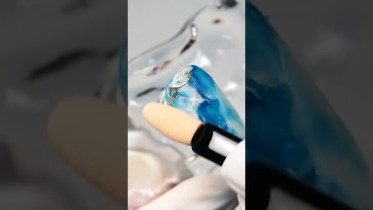 【大理石ネイル】透け感ブルーで奥行きアート｜ジェルネイルのやり方｜ニュアンスネイル カラージェル