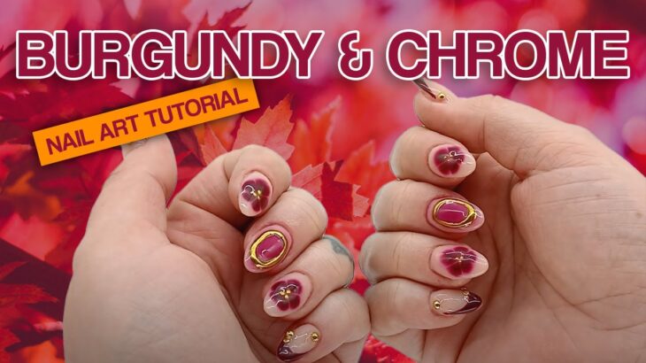 Autumnal Burgundy & Gold Chrome Nail Art Tutorial 🍷💅🏼
