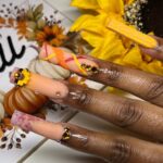 🌻 Fall Sunflower Nail Design| Cute & Easy Nail Art| Acrylic Application| Bling Placement 🍂🍁
