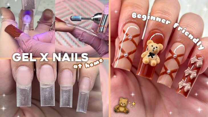 HOW TO DO GEL X NAILS AT HOME! FALL NAIL ART DESIGN & BEGINNER FRIENDLY GEL X NAILS | Nail Tutorial