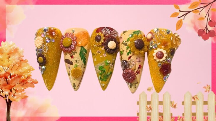 MULTI LAYERED AUTUMN FLORAL NAIL SET