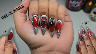 DIY GOTHIC GEL-X NAILS AT HOME | STEP BY STEP NAIL ART TUTORIAL 🖤❤️