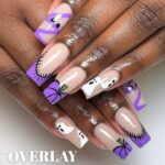 How To: Acrylic Overlay On Natural Nails/Restructuring, ￼Purple Spooky Nail Design