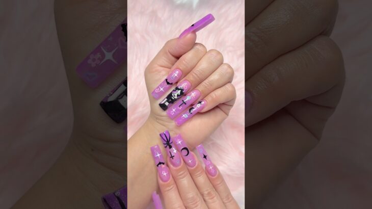 Goth Buttercup Halloween Nails 💜 #nailart #shorts #nails #naildesign #nailartist #halloweennails