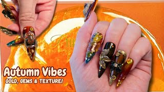 Fall Nail Art | 3D Charms, Rhinestones & Gold Accents 🎃 Pumpkin Candy Collection