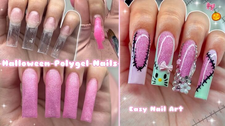 KAWAII HALLOWEEN POLYGEL NAILS🎀 EASY HALLOWEEN NAIL ART & POLYGEL APPLICATION | Nail Tutorial