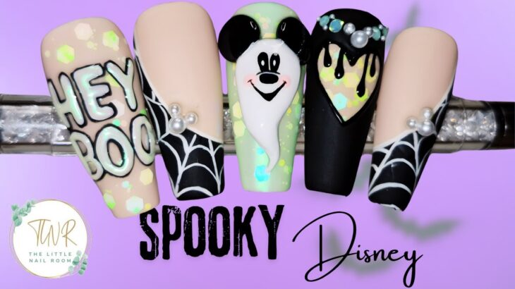 Spooky Disney Nails 👻💅 Halloween Nail Art Tutorial | Hey Boo Ghost + Web & Rhinestone Design