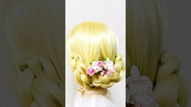 簡単ヘアアレンジ 成人式モテモテ！おさげからまとめ髪シニヨンへ  Party Style Hair #簡単ヘアアレンジ #成人式ヘア #成人式前撮り #shorts #short