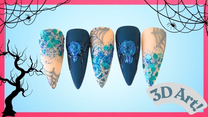 🕸️🕷️3D GLITTER SPIDERS NAIL DESIGN! 🕸️🕷️