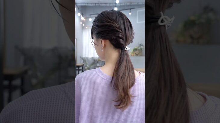 ゴム一本ポニー✨#簡単アレンジ #セルフアレンジ #hairstyle #hair #ミディアムヘア #髪型 #まとめ髪 #大人カジュアル #大人かわいい