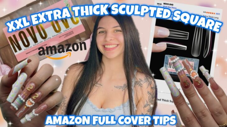 Trying NOVO OVO XXL Sculpted Square Soft Gel Nail Tips + My 22nd Birthday Cake Nail Set 🎂