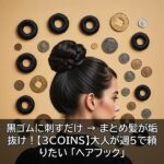 黒ゴムに刺すだけ → まとめ髪が垢抜け！【3COINS】大人が週5で頼りたい  「ヘアフック」