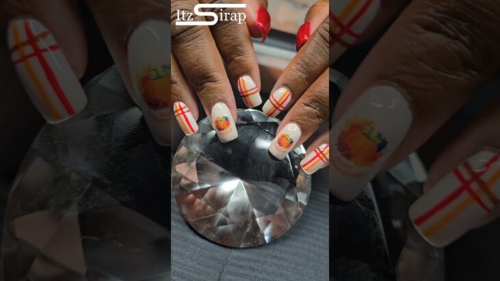 Thanksgiving Nail Design | Pumpkin Nail Art on Builder Gel Nails | Itz Sirap