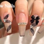 【セルフネイル】上品モノトーン✨大人リボンネイル🎀🖤/チップで長さだし💅/ASMR