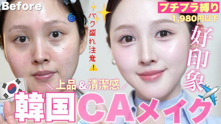 【✈️ドラコスプチプラ縛り🩷】春の多幸感溢れる韓国CA風メイクやってみました🌸☁️【韓国メイク】
