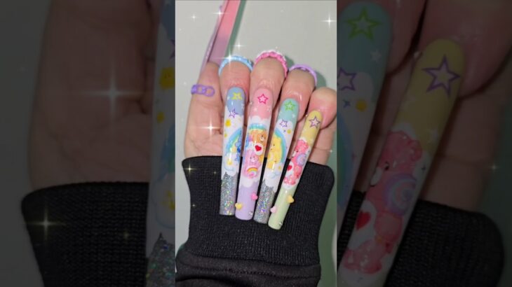 Aquarium Glitter Care Bear Nail Art Design #nailart #naildesign #aquariumnails #carebears #subscribe