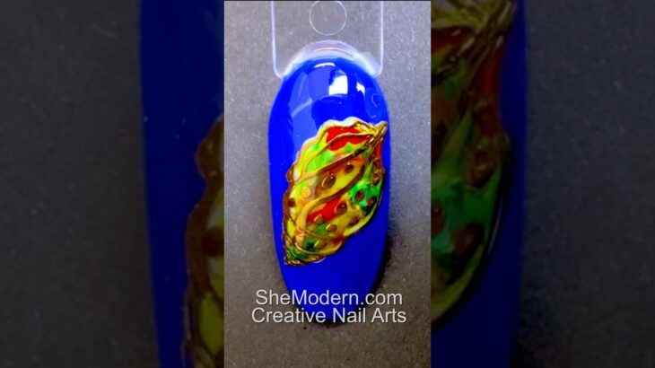 Colorful Golden Seashell Nail Art with Chrome Semi-Gel Stamping Polishes + Also Use As Wet Gel Paint