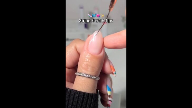 Stripe French Tip Nails  | Easy & Colorful Nail Art Tutorial