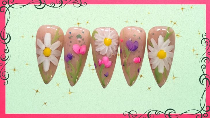 Birth Flower Nail Set 🌸 Daisy and Sweet Pea for April | Beginner Nail Art Tutorial