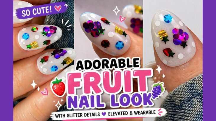 Cutest Fruit Nails Ever 🍓✨ Easy Gel Nail Tutorial (Milky + Glitter Details)