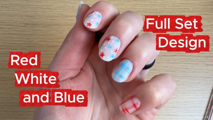 Easy Red White and Blue Nail Tutorial❤️💙 Plaid, Polka Dots & Stars Full Gel Nail Design (No Talking)