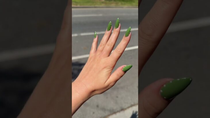 studded nails for the desert 🌵 dndgel olive green #nailart #nailinspo #greennails #westernstyle