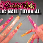 Pink Tropical Summer Acrylic Nails ☀️🌴🌺✨️ | 3D Orange Nail Design 🍊✨️3D Gel Flowers #summernails