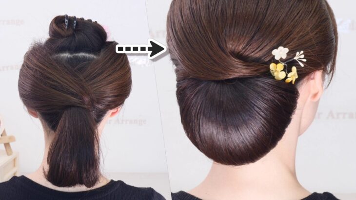 七五三で和装（着物や訪問着）を着用する母親ためのきちんと感のあるシニヨン