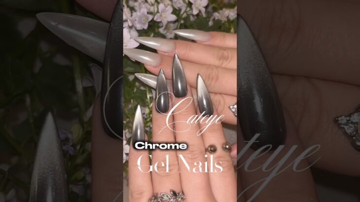Cateye x Chrome nails🤍🖤