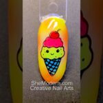Cute Chibi Ice Cream Cone Stamping Nail Art with Sticker Sticky Decal Reverse Coloring Gel Technique