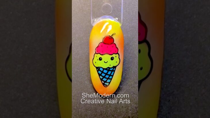 Cute Chibi Ice Cream Cone Stamping Nail Art with Sticker Sticky Decal Reverse Coloring Gel Technique