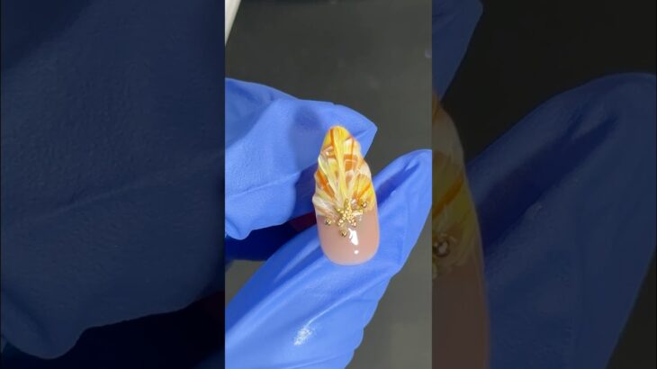 Easy Summer Nail Art! Orange & Yellow Marble 3D Gel Nails