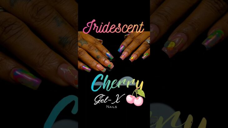 Iridescent Cherry Gel-X Nails #nails #3dnailart #marblenails #chromenails #neonnails #gelxnails