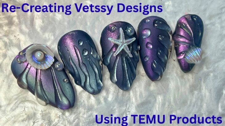Recreating Vettsy nail art with TEMU products E01 Mermaid nail design. Beginner friendly tutorial
